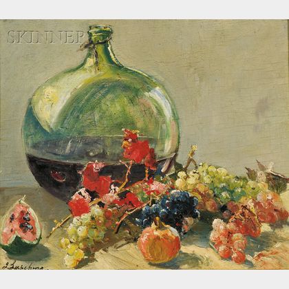 Georgi Alexandrovich Lapchine (Russian, 1885-1951) Still Life with Fruit and Wine Jug