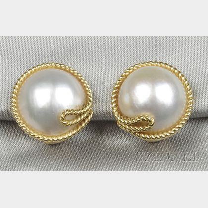 18kt Gold and Mabe Pearl Earclips, Tiffany & Co.