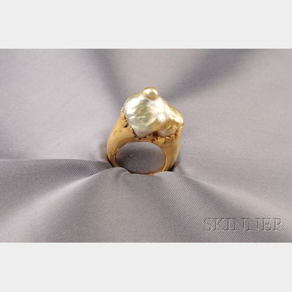 18kt Gold and Baroque Pearl Ring, Jean Francois Fichot
