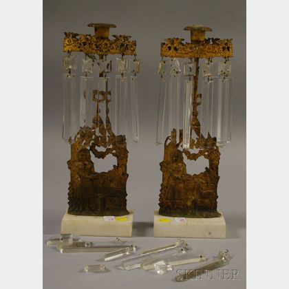 Pair of Gilt-metal Figural Girandole Candlesticks with Prisms. 