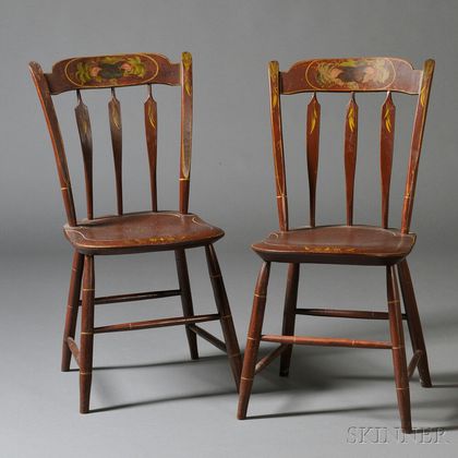 Pair of Paint-decorated Tablet and Arrow-back Windsor Side Chairs