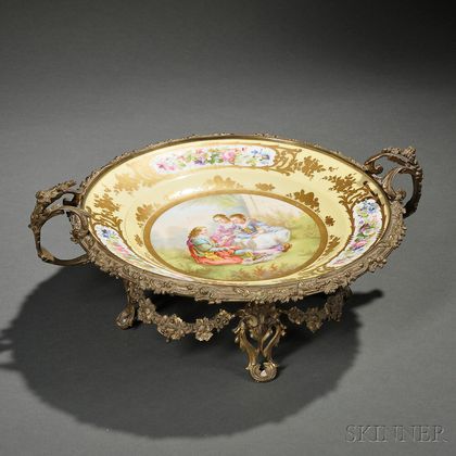 Sevres-style Gilt-bronze-mounted Hand-painted Porcelain Charger