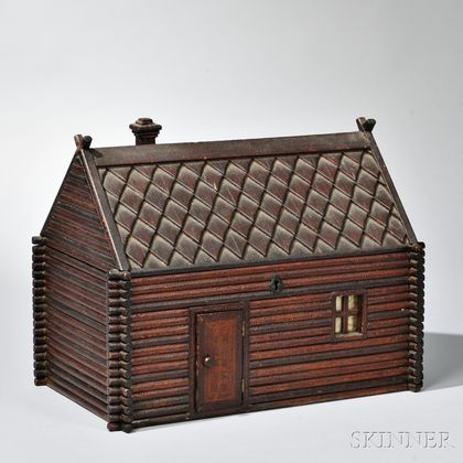 Folk Art Log Cabin-form Jewelry Box