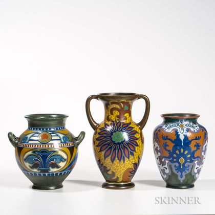 Three Gouda Pottery Vases