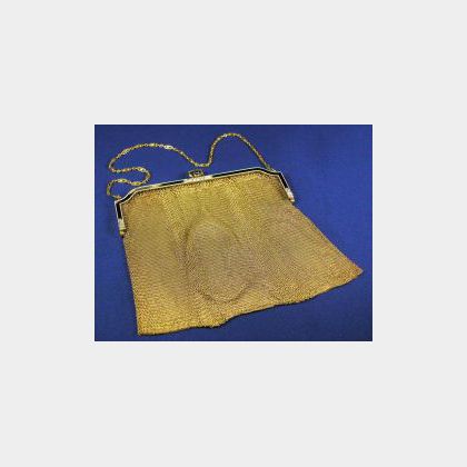 Edwardian 14kt Gold, Diamond, and Enamel Mesh Bag