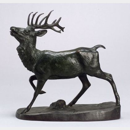 Antoine-Louis Barye (French, 1796-1875) Bronze Figure of a Walking Stag