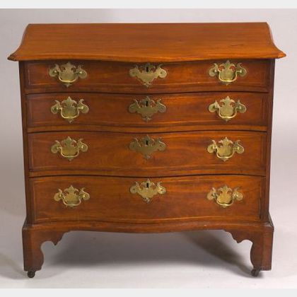 Transitional Mahogany Inlaid Serpentine Chest of Drawers