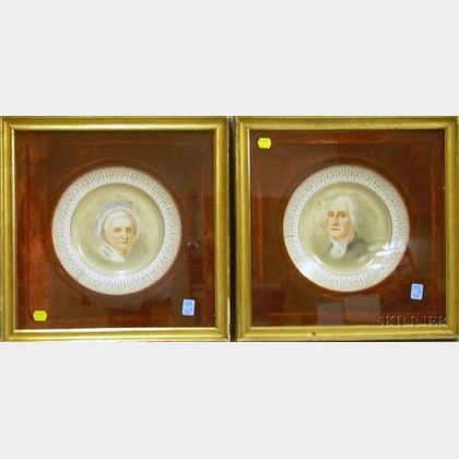Pair of Framed Johnson Bros. Transfer Martha and George Washington Portrait Plates