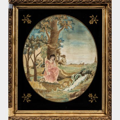 Framed Needlepoint Picture of a Woman in Pink