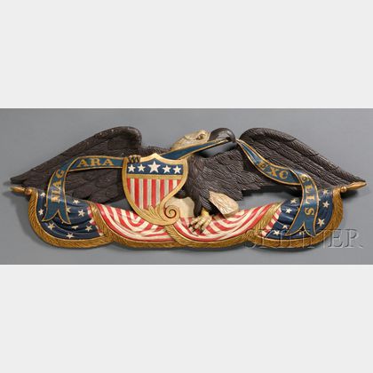 Painted, Gilded, and Carved Wood American Eagle Plaque