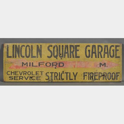 Painted Wood "Lincoln Square Garage" Sign