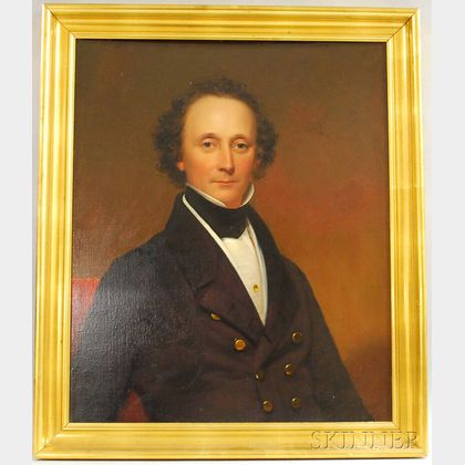 19th Century American School Oil on Canvas Portrait of a Young Gentleman
