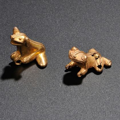 Two Central American Pre-Columbian Gold Frog Pendants