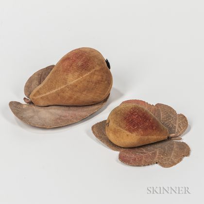 Two Velvet Pears on Leaves