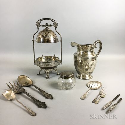 Group of Sterling Silver Tableware and a Silver-plated Domed Server