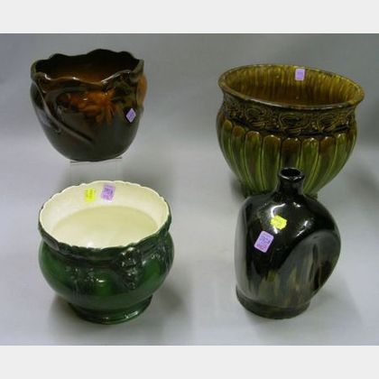 Haynes Art Pottery Jardiniere, a Floral Decorated Standard Glaze Jardiniere, Majolica Glazed Jardiniere, and a ... 