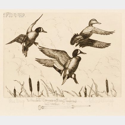 Richard Evett Bishop (American, 1887-1975) Lot of Three Duck Subjects: Blue Wings, The Wilderness Club Annual Dinner