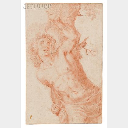 Italian School, 17th Century Two Unsigned Drawings: Kneeling Man with a Rope