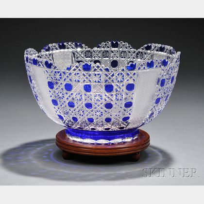 Cobalt Blue-overlaid and Cut Glass Bowl