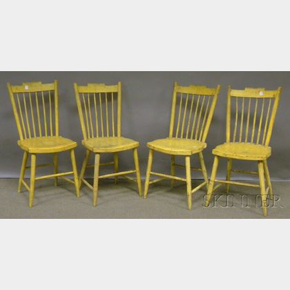 Set of Six Yellow-painted Windsor Step-down Side Chairs.
