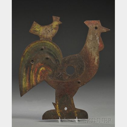 Painted Sheet Iron Carnival Arcade Rooster and Chick