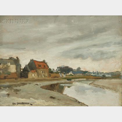 George Elmer Browne (American, 1871-1946) Coastal View with Houses