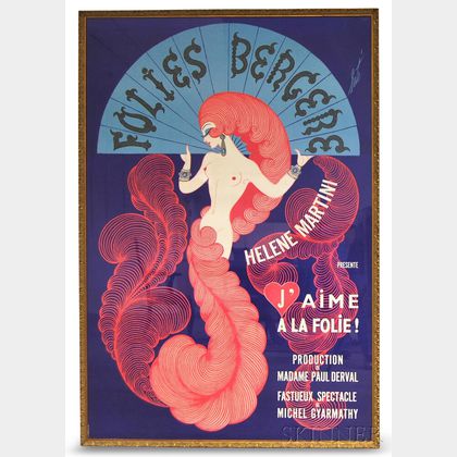 Large Framed Folies Bergeres Poster for J'Aime a la Folie with Helene Martini