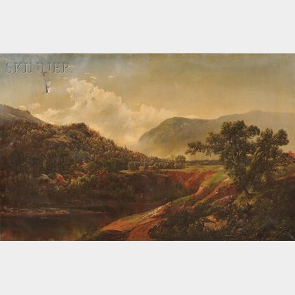 William Louis Sonntag (American, 1822-1900) Mountain Vista with Cabins
