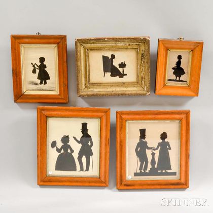 Five Framed Cut and Watercolor Silhouettes