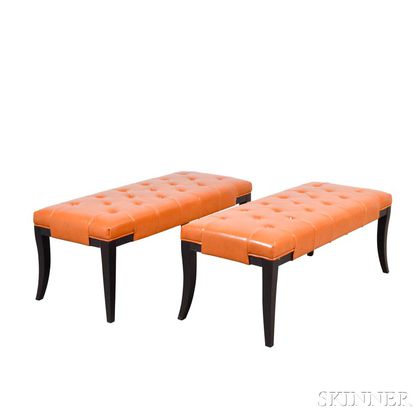 Pair of Faux Leather-upholstered Benches