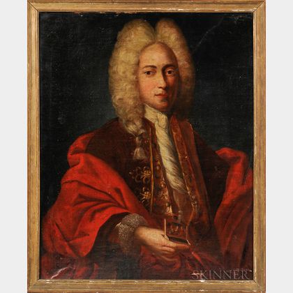Continental School, 17th Century Style Gentleman in Red Holding a Snuffbox