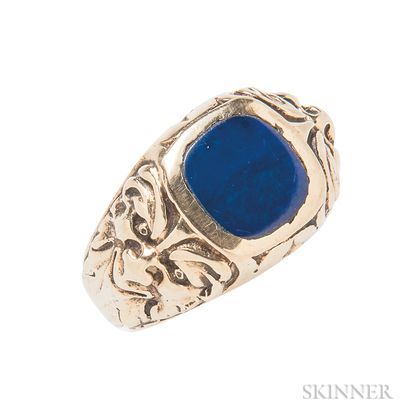 Art Deco 14kt Gold and Lapis Ring