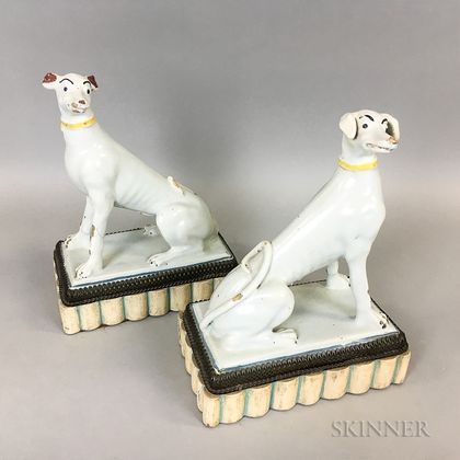 Pair of French Tin-glazed Ceramic Racing Hounds
