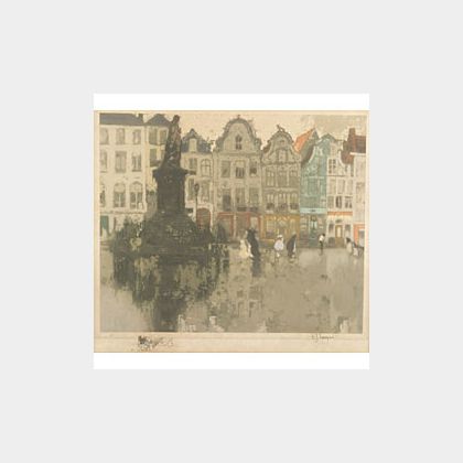 Ferdinand Jean Luigini (French, 1870-1943) Rainy Day in the Square.