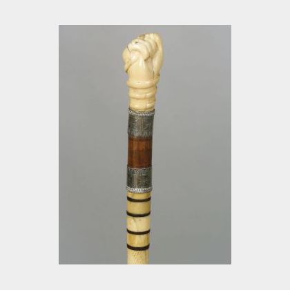 Carved Marine Ivory and Bone Walking Stick