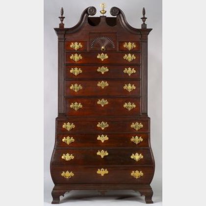 The Robert &#34;King&#34; Hooper Chippendale Mahogany Carved Scroll-top Bombe Chest-on-Chest