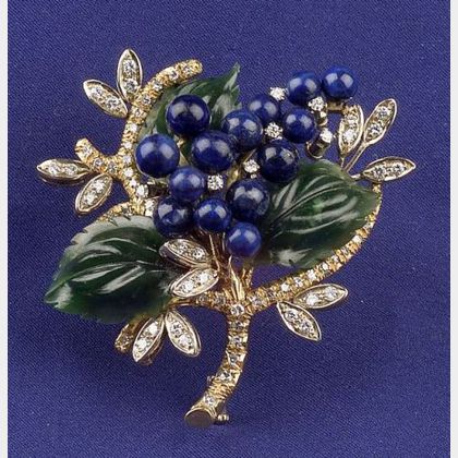 18kt Gold, Hardstone and Diamond Flower Brooch