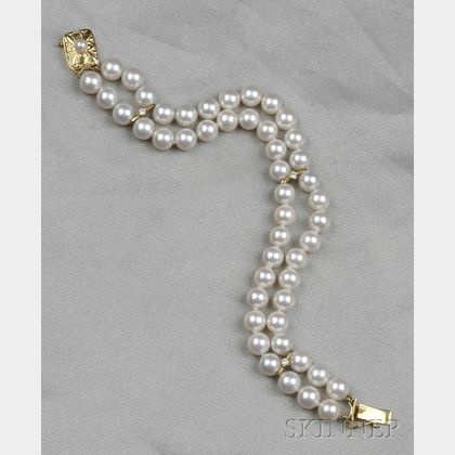 Cultured Pearl and Diamond Bracelet, Mikimoto