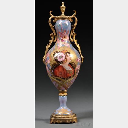French Art Nouveau Gilt Bronze-mounted Porcelain Vase