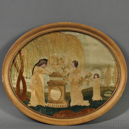 Embroidered and Painted Silk Mourning Picture: "Sacred to the Memory of the Illustrious Washington,"