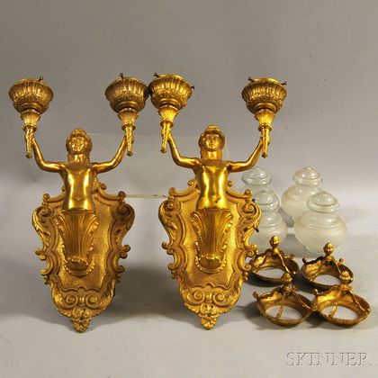 Pair of Gilt-metal Figural Electrified Two-light Wall Sconces