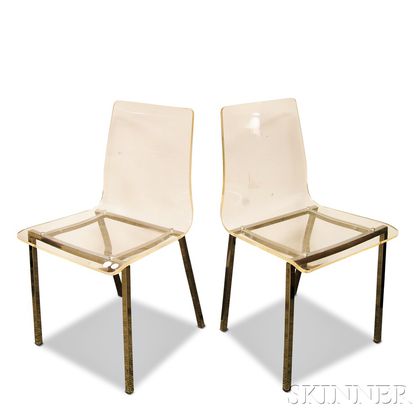 Pair of Modernist Plexiglas and Chromed Steel Side Chairs