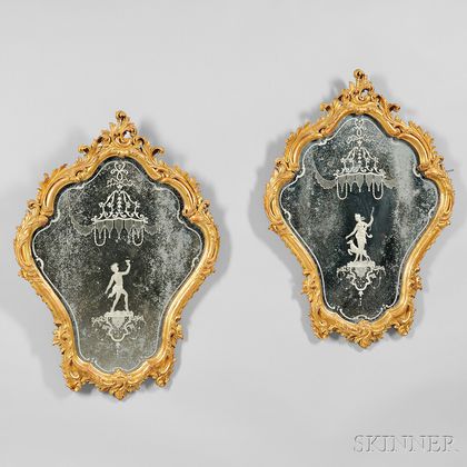 Pair of George III Giltwood Etched Mirrors