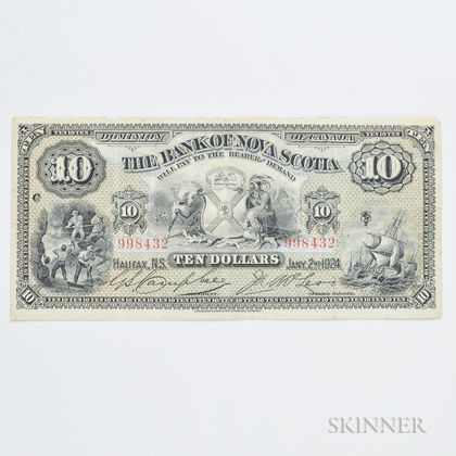 1924 $10 Bank of Nova Scotia Note. Estimate $100-200