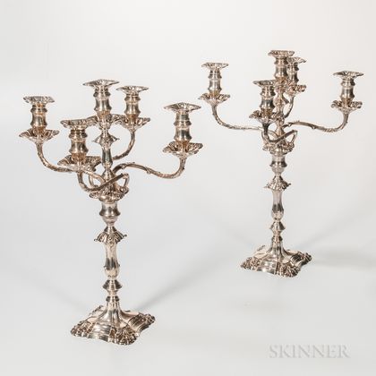Pair of George V Sterling Silver Five-light Convertible Candelabra