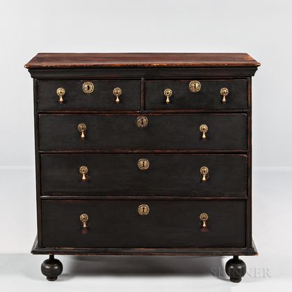 Black-painted Ball-foot Chest of Drawers