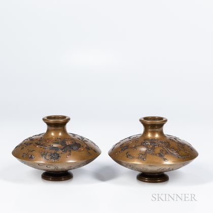 Pair of Mixed-metal-inlaid Vases