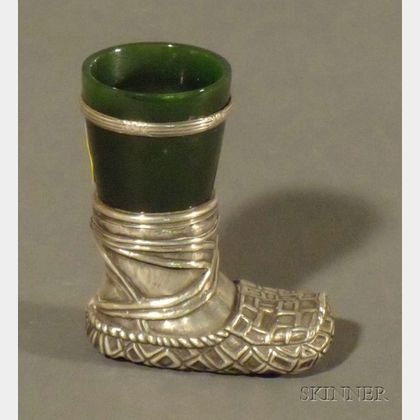 Russian Silver and Nephrite Boot-shaped Match Holder