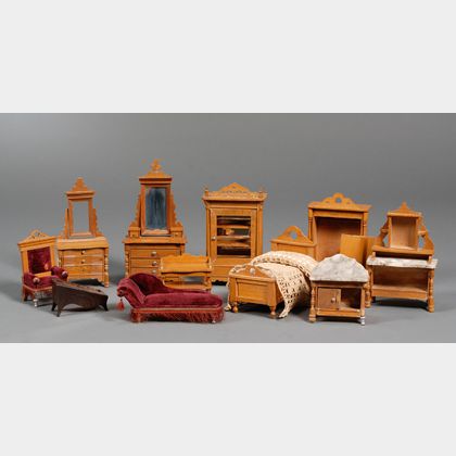 Group of German Fruitwood Dollhouse Furniture