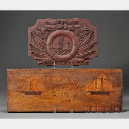 Two Inlaid and Carved Wood Nautical Wall Plaques